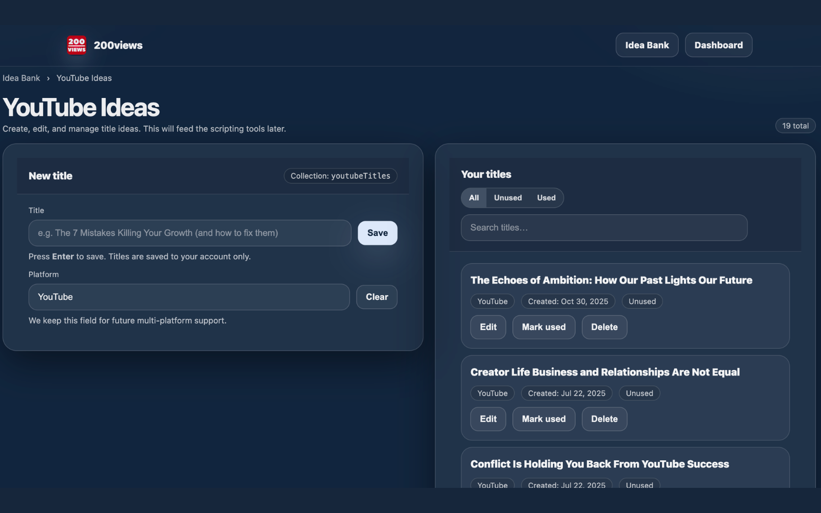 200views ideas and scripting view